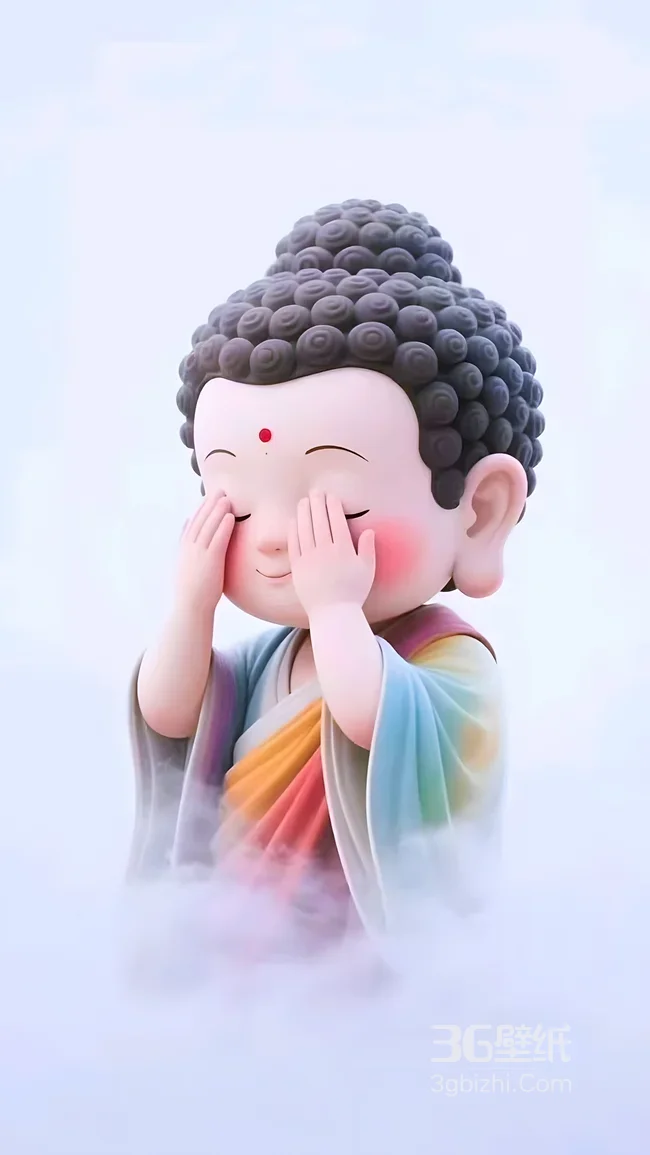 Q版如来·萌系捧脸国漫风 禅意治愈手机壁纸款1