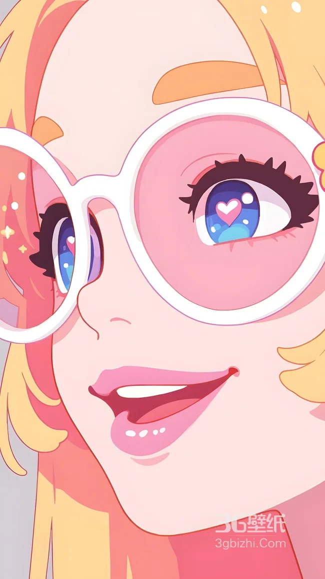 二次元甜美卡通少女·爱心眼圆框眼镜 热门手机壁纸1