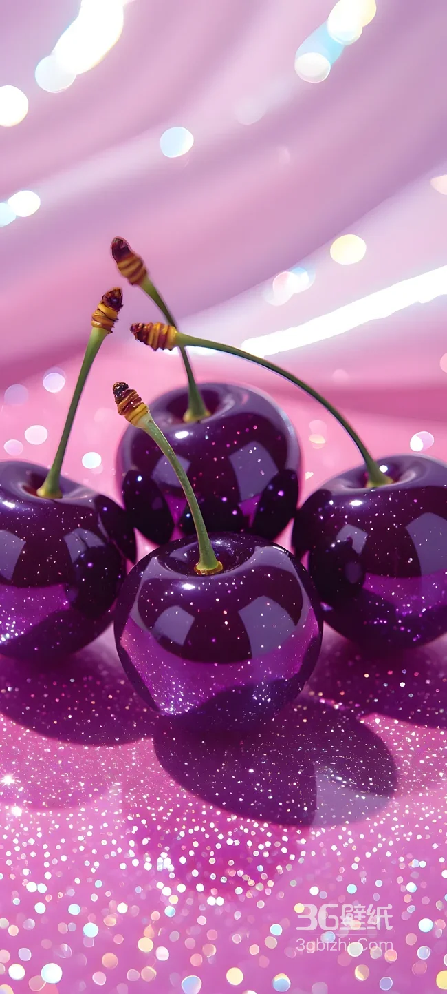 梦幻闪粉炫紫樱桃·唯美甜酷风手机壁纸精选1