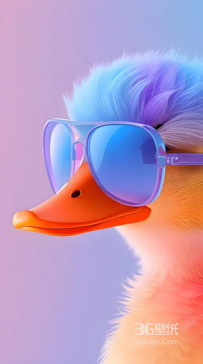 戴墨镜的卡通鸭·梦幻渐变风 潮流宠物手机壁纸1
