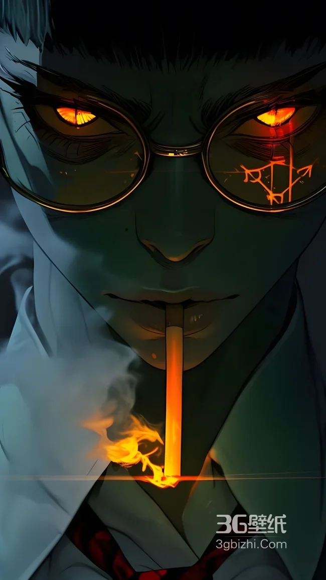 暗黑动漫风神秘眼镜男·符文眼+燃烧烟 手机壁纸1