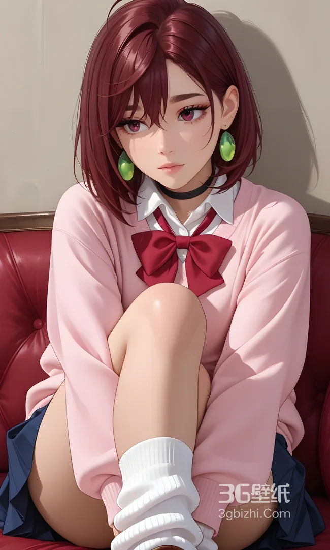 二次元JK少女·红棕发粉毛衣 原创动漫插画手机壁纸1