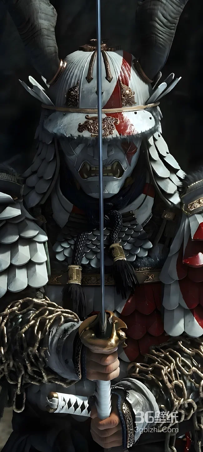 鬼面武士·对马岛之魂铠甲·暗黑和风盔甲长刀 高燃武士壁纸1