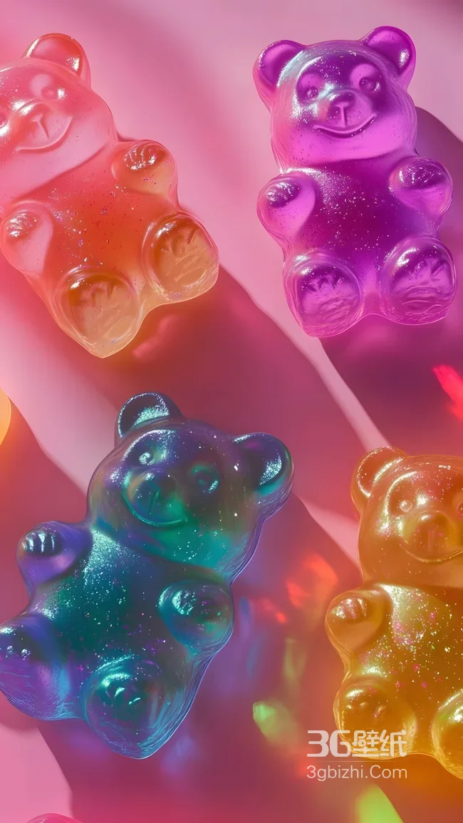 梦幻闪粉渐变软糖熊 甜美糖果风手机壁纸推荐1