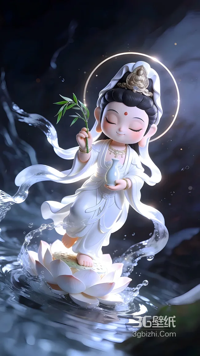 Q版观音·净瓶柳枝·国漫唯美风 国潮古风壁纸1