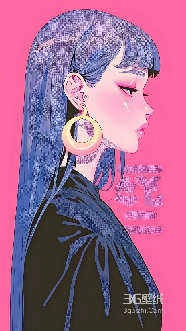 蓝发潮酷少女·赛博朋克风插画 高人气手机壁纸1