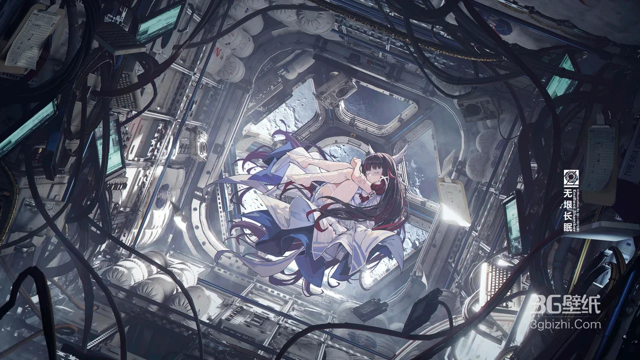 无垠长眠·太空舱漂浮长发少女 二次元科幻游戏电脑桌面背景1
