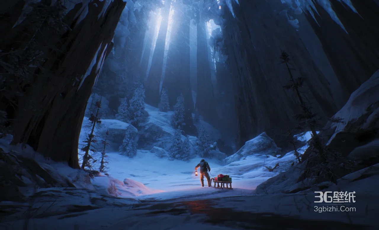 雪地森林旅人拉雪橇 写实唯美游戏风电脑壁纸1