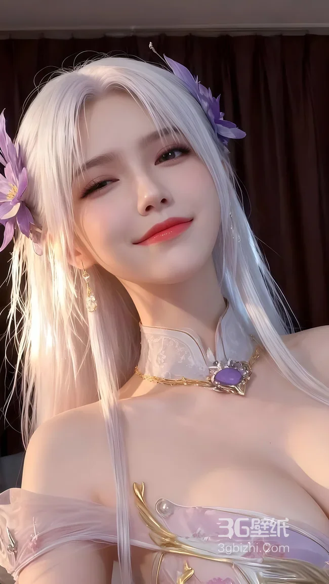 银发古风少女·紫花配饰 国风唯美古风美女壁纸1