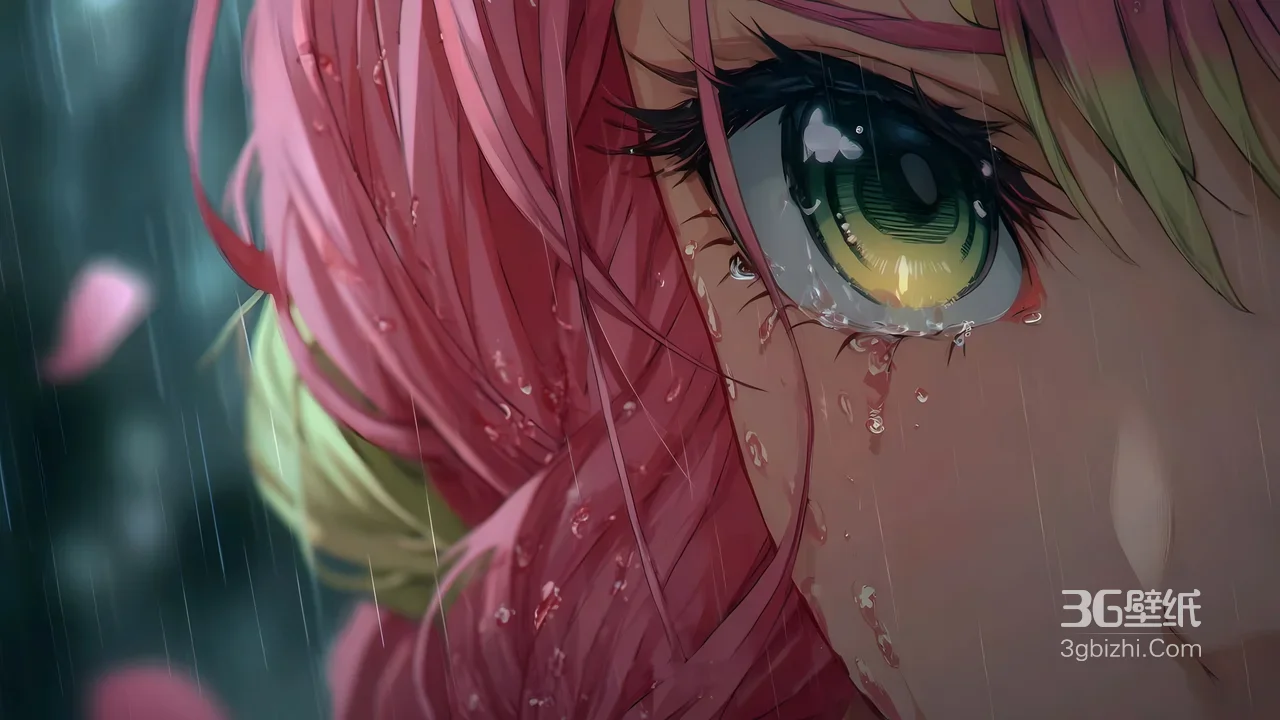 甘露寺蜜璃·雨中泪目 唯美写实鬼灭之刃动漫壁纸1