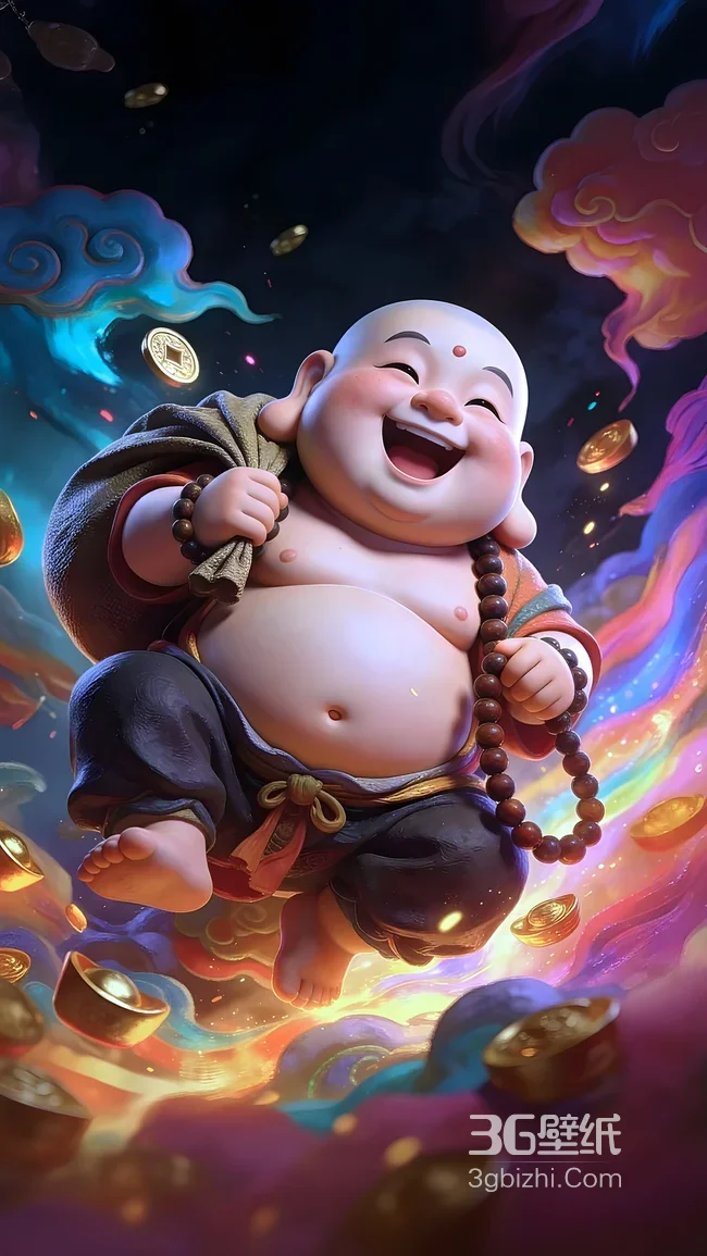 弥勒佛·笑口常开携财 国漫国风炫彩壁纸（2025吉祥热门）1