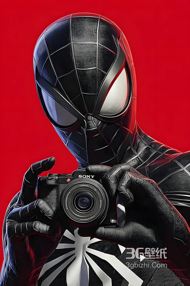 蜘蛛侠（黑色战衣）写实风 持索尼相机 漫威高人气手机壁纸1