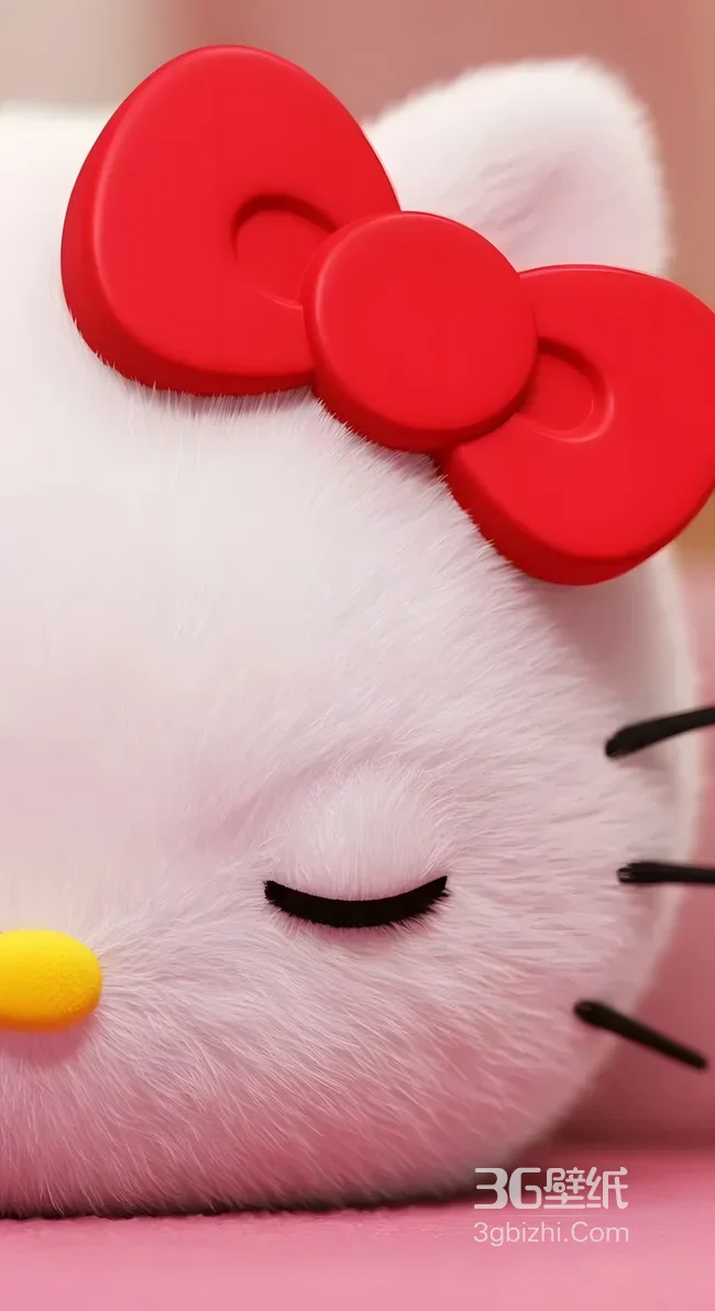 Hello Kitty·毛绒闭眼红蝴蝶结 软萌治愈三丽鸥萌宠壁纸1