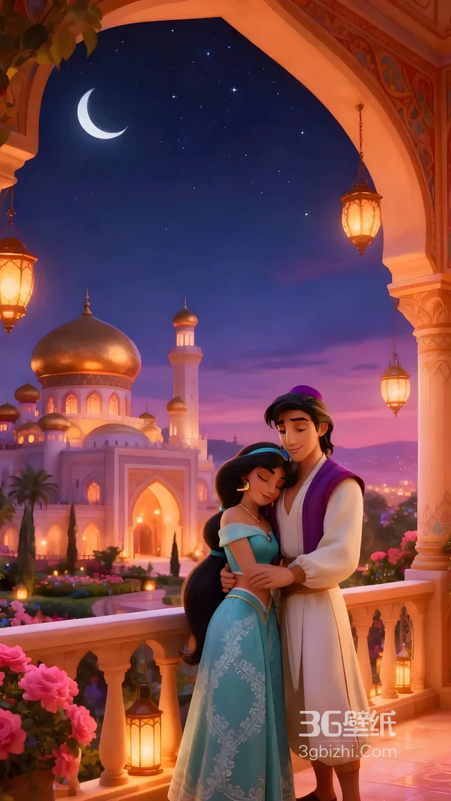 阿拉丁&茉莉公主·梦幻宫殿夜景 迪士尼《阿拉丁》浪漫壁纸1
