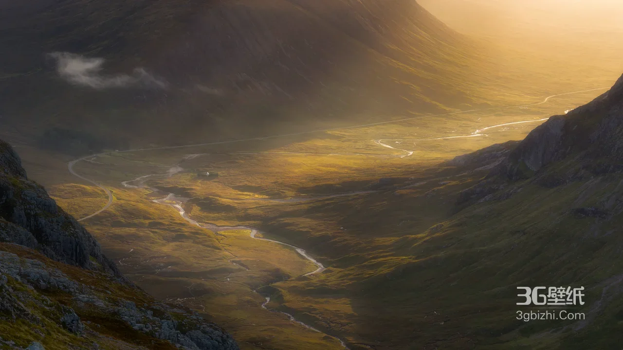 山谷溪流·暖光唯美自然风景 电脑桌面风景壁纸1