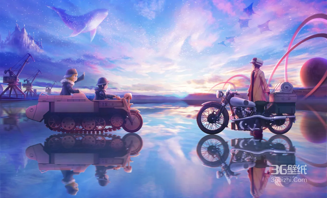 奇诺之旅·履带车摩托奇幻遇 唯美异世风景电脑壁纸1