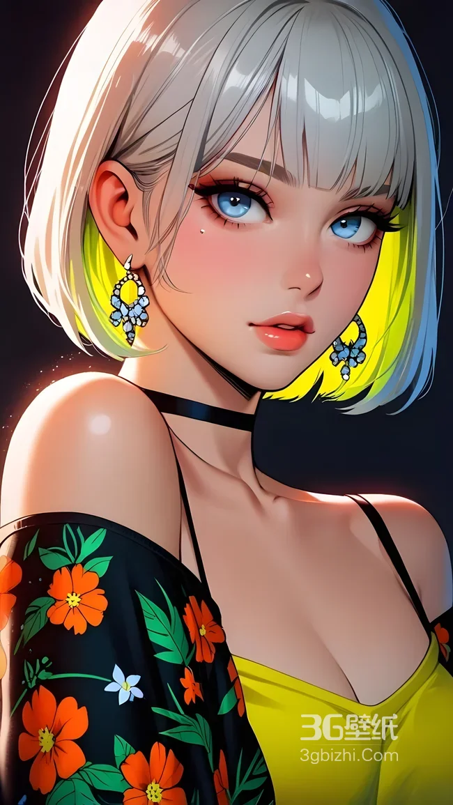 二次元美少女·渐变发花衣·插画风高质感手机壁纸1