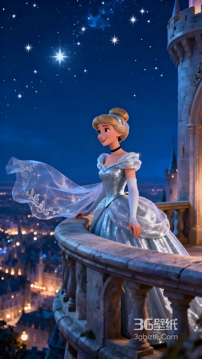 灰姑娘·银裙飘逸 迪士尼童话风城堡夜景 梦幻手机壁纸1