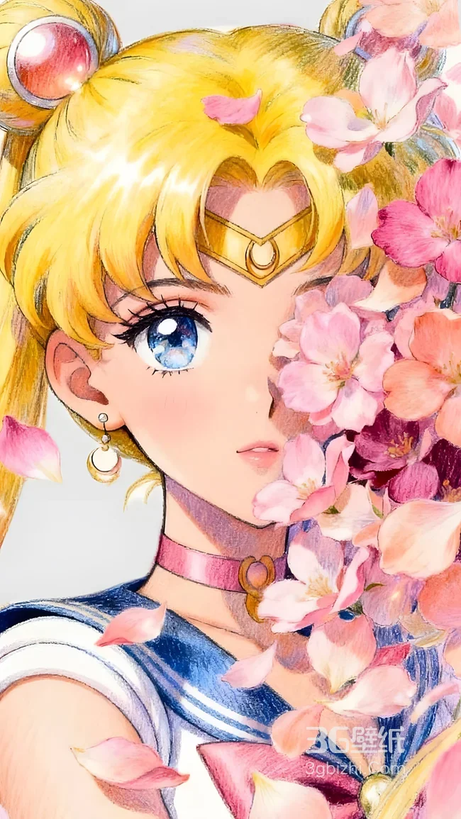月野兔·樱花簇拥 唯美手绘《美少女战士》壁纸 高热度美战壁纸1