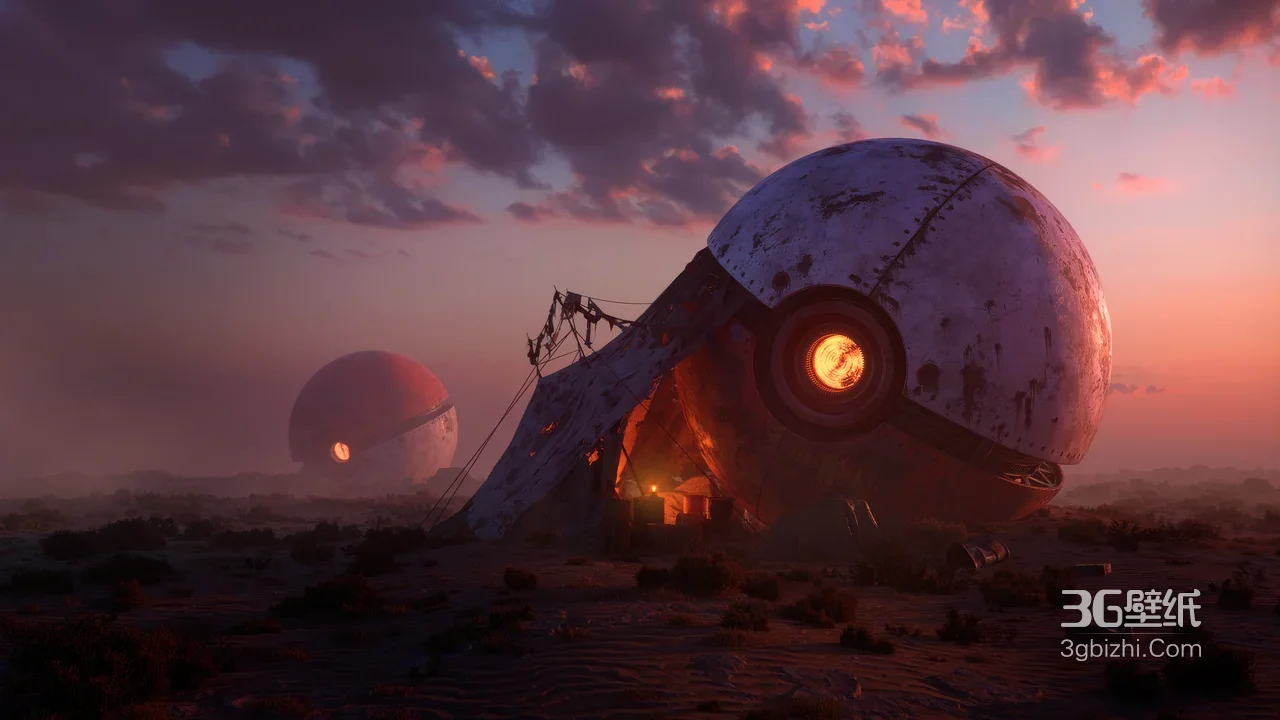 废土风荒漠精灵球废墟·黄昏宝可梦主题电脑壁纸1