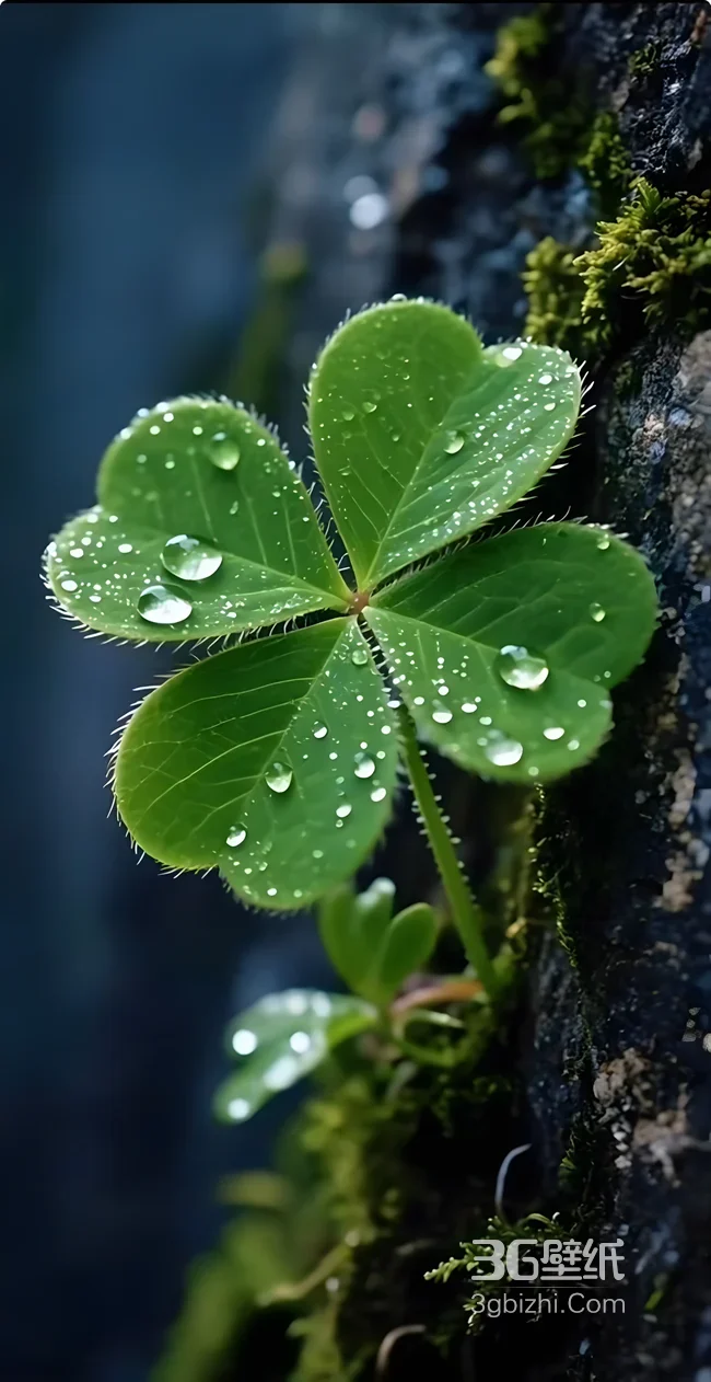四叶草·露珠晶莹 唯美清新风 自然治愈手机壁纸热款1