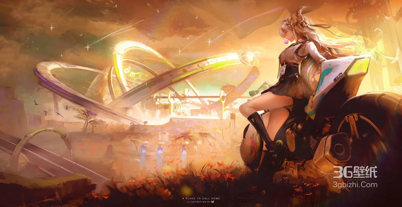 赛博朋克科幻风机车少女宽屏电脑壁纸1