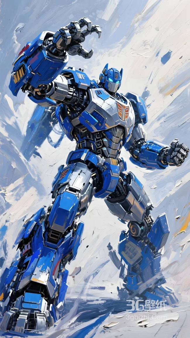 蓝色汽车人·机甲战甲（变形金刚油画风）热血战斗壁纸1
