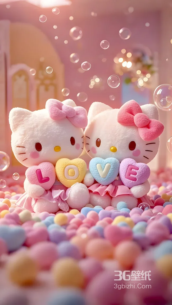 Hello Kitty双玩偶·LOVE爱心 梦幻甜美少女心壁纸1