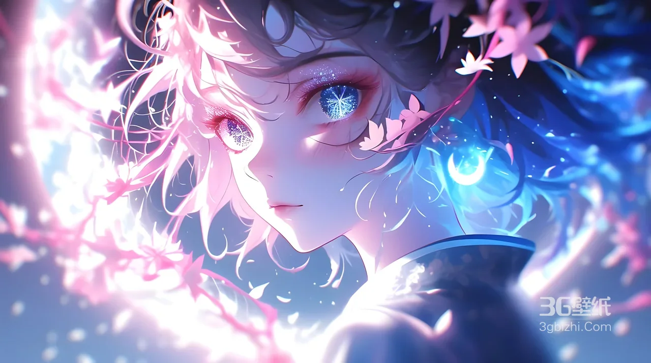 二次元星瞳少女·樱花蓝粉光效 唯美梦幻电脑壁纸精选1