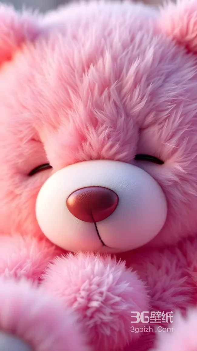 粉色毛绒小熊·治愈可爱风 温暖软萌手机壁纸热款1