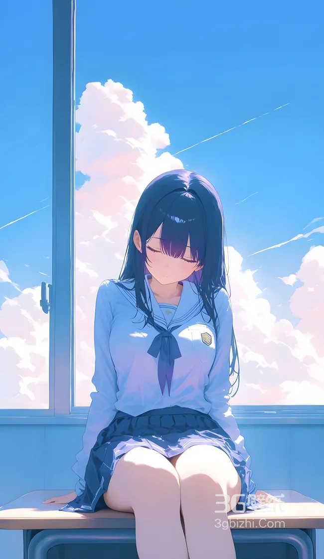 日系唯美校服少女·晴空云海 治愈系动漫风手机壁纸1