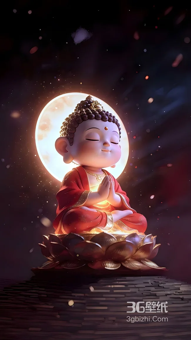 Q版如来·合十禅坐 国漫唯美风 满月禅光手机壁纸1