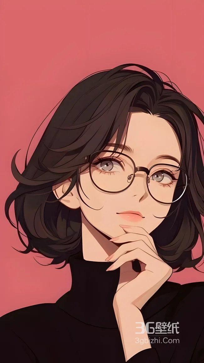 黑短发戴眼镜女生·二次元写实风·知性女生壁纸1