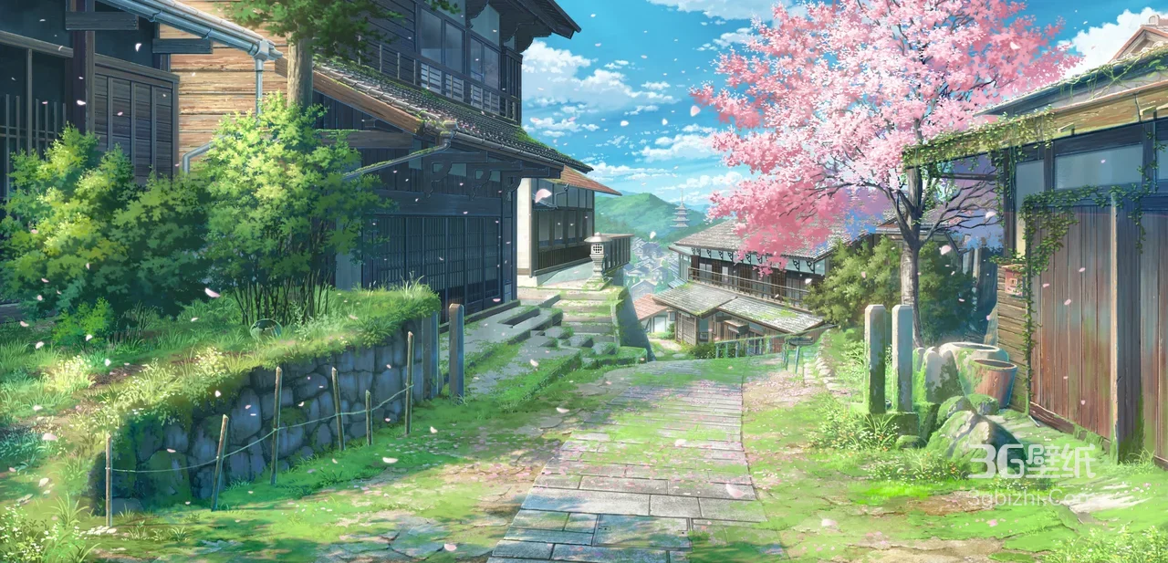 日式古街樱花场景·二次元唯美宽屏电脑壁纸1
