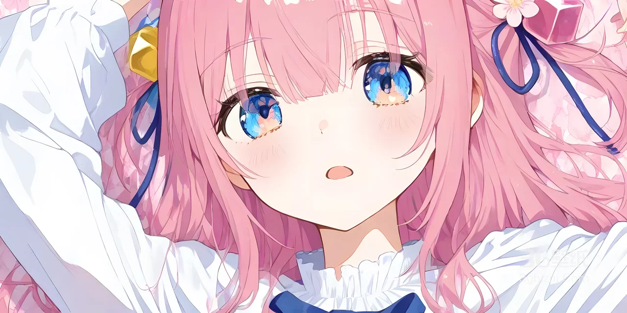 二次元粉发蓝眼少女·唯美清新风 宽屏电脑壁纸1