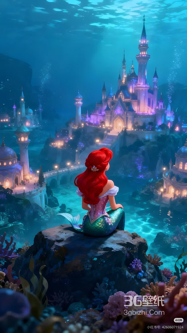 爱丽儿·红发人鱼 梦幻海底城堡 迪士尼《小美人鱼》壁纸1