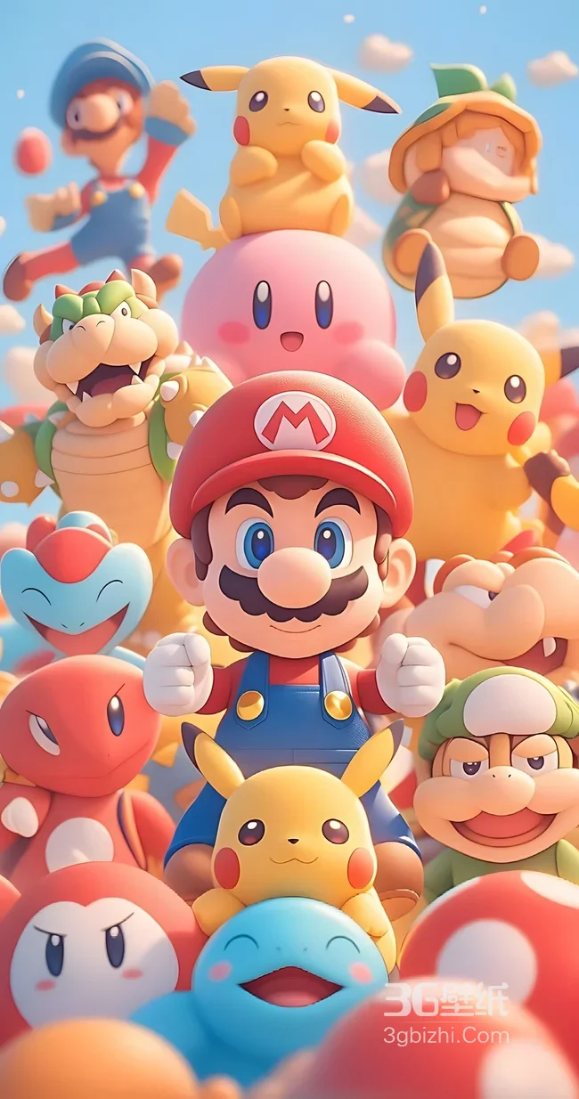 马里奥&皮卡丘&卡比3D卡通可爱游戏角色手机壁纸1
