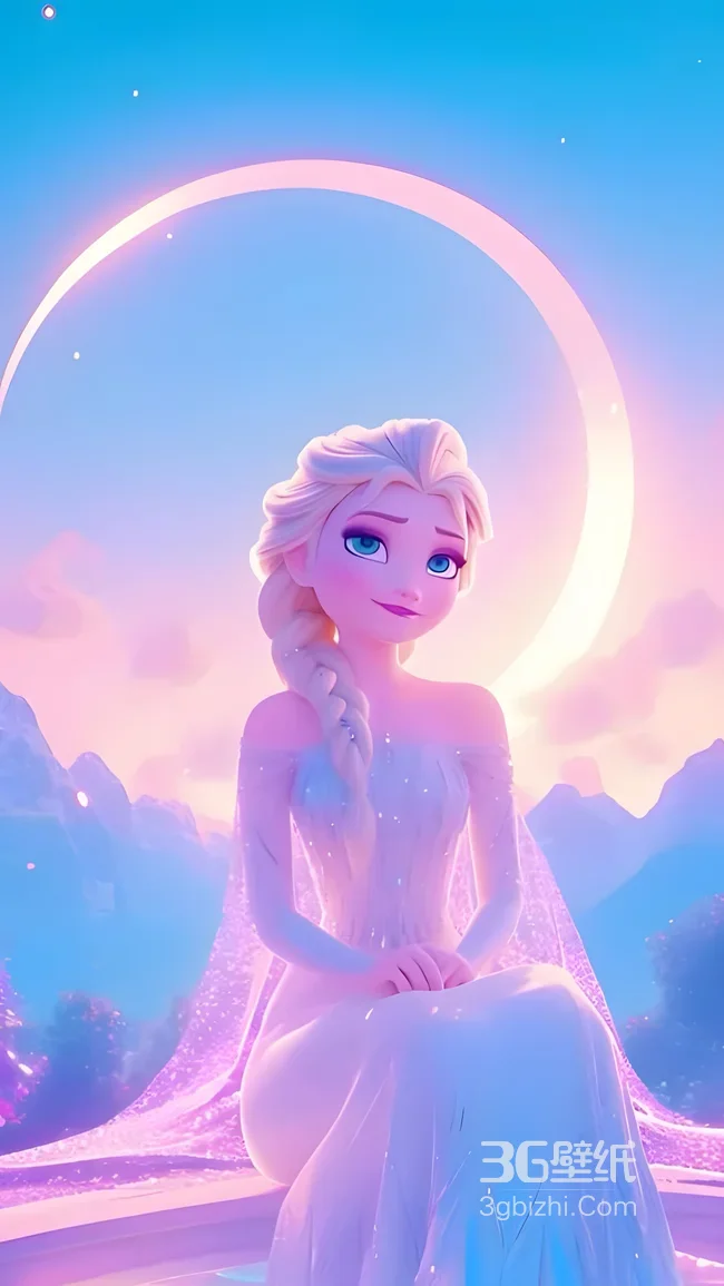 艾莎·冰晶长裙 梦幻粉蓝风 冰雪奇缘影视角色手机壁纸1