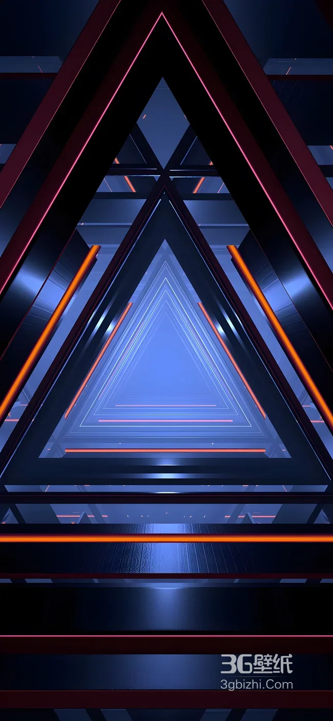 超酷赛博朋克三角形隧道 霓虹光影未来感手机壁纸推荐1