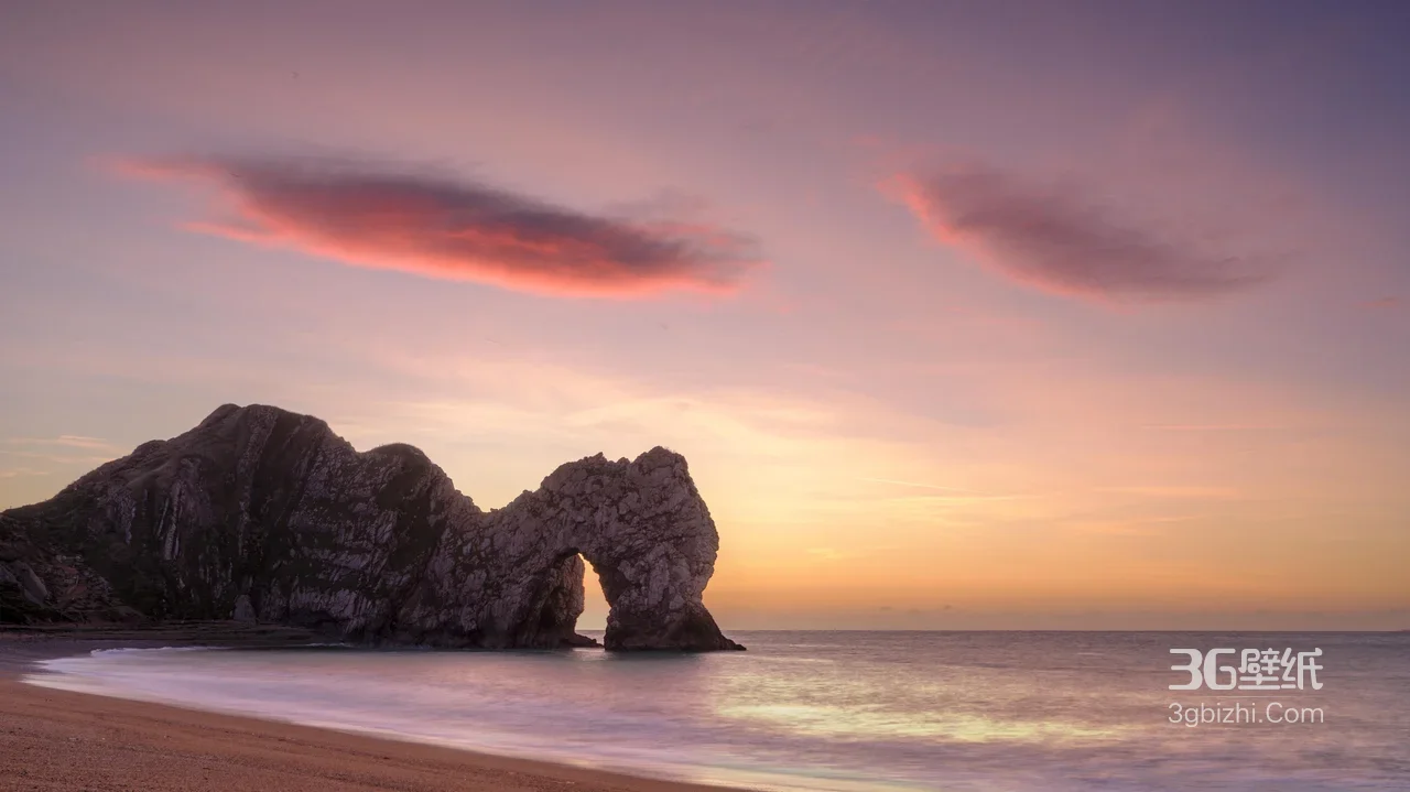 杜德尔门海岸拱门·唯美日落 侏罗纪海岸自然壁纸1