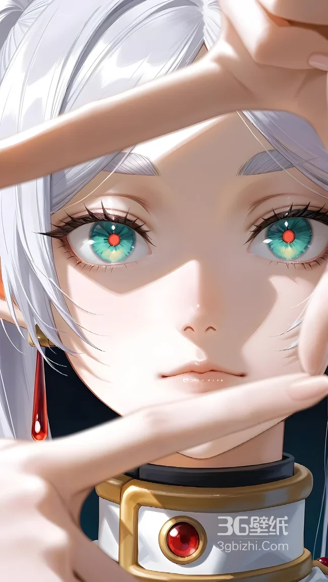 白发绿瞳动漫少女·二次元写实风·游戏风手机壁纸1