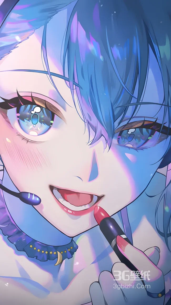 动漫美少女·蓝发涂口红·梦幻唯美风 手机壁纸1