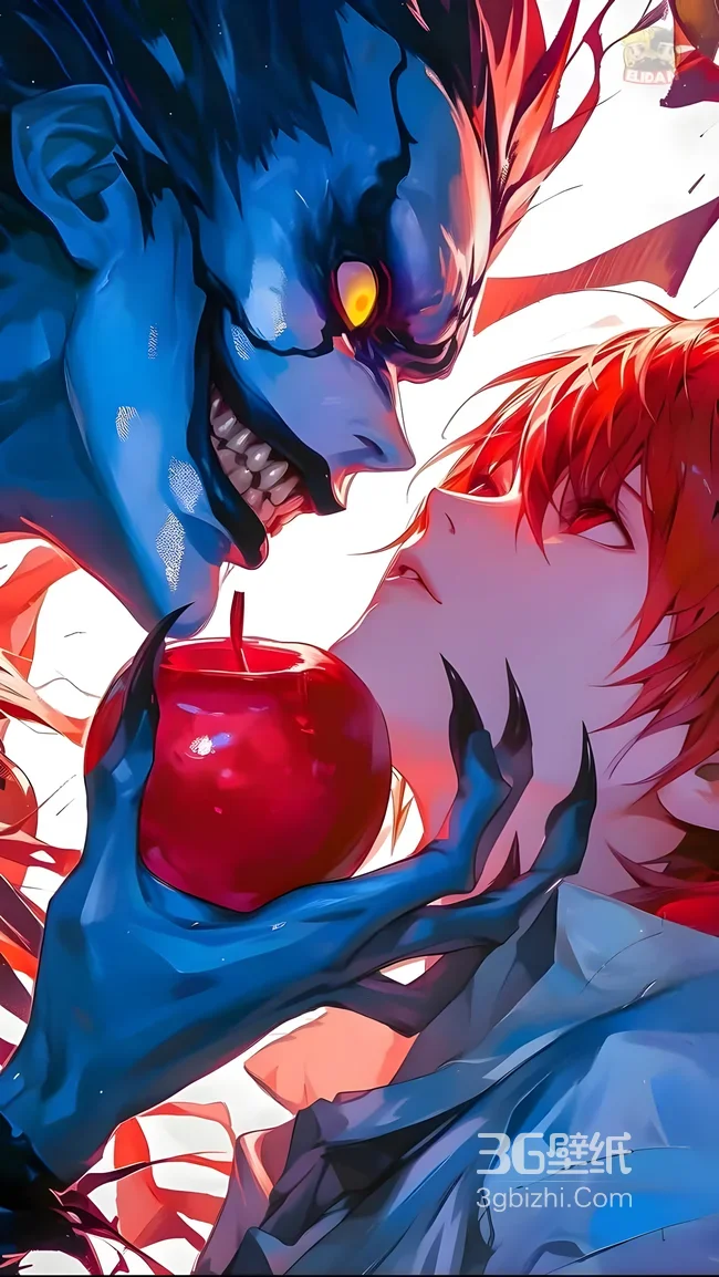 琉克·持红苹果+夜神月·对峙 暗黑动漫风《死亡笔记》壁纸1