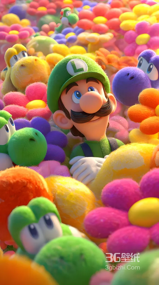路易吉·缤纷毛绒花海 卡通治愈风（超级马里奥）游戏壁纸1