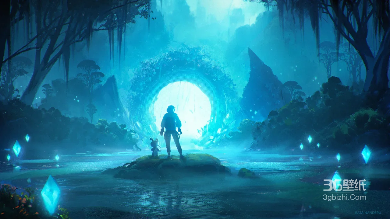 探险者与萌宠·奇幻传送门森林·唯美电脑壁纸1