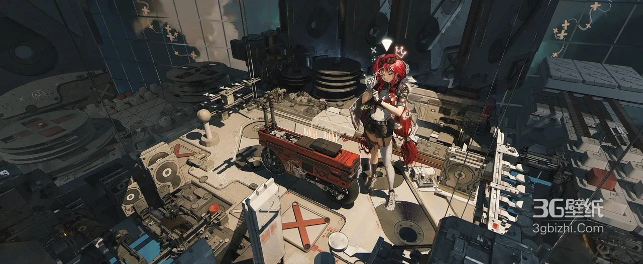 红发机械少女·科幻机械工坊·游戏风宽屏电脑壁纸1