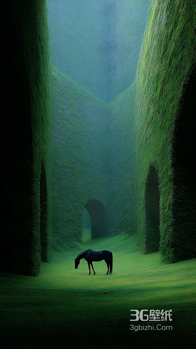 超现实绿野古堡·黑马 神秘意境手机壁纸1