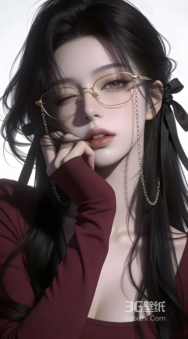 黑丝带金链眼镜少女·写实精致风 高级感手机壁纸1