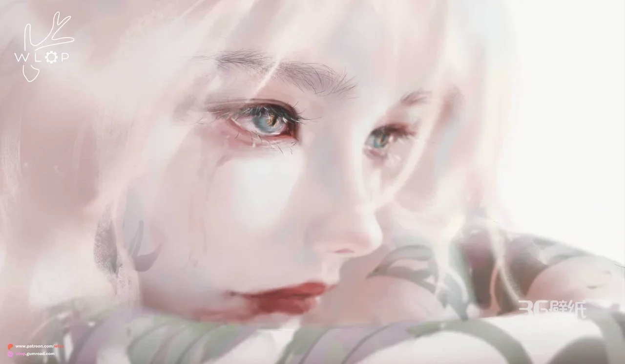 WLOP绘落泪纹身少女 唯美梦幻风电脑壁纸（高热度：唯美插画壁纸）1