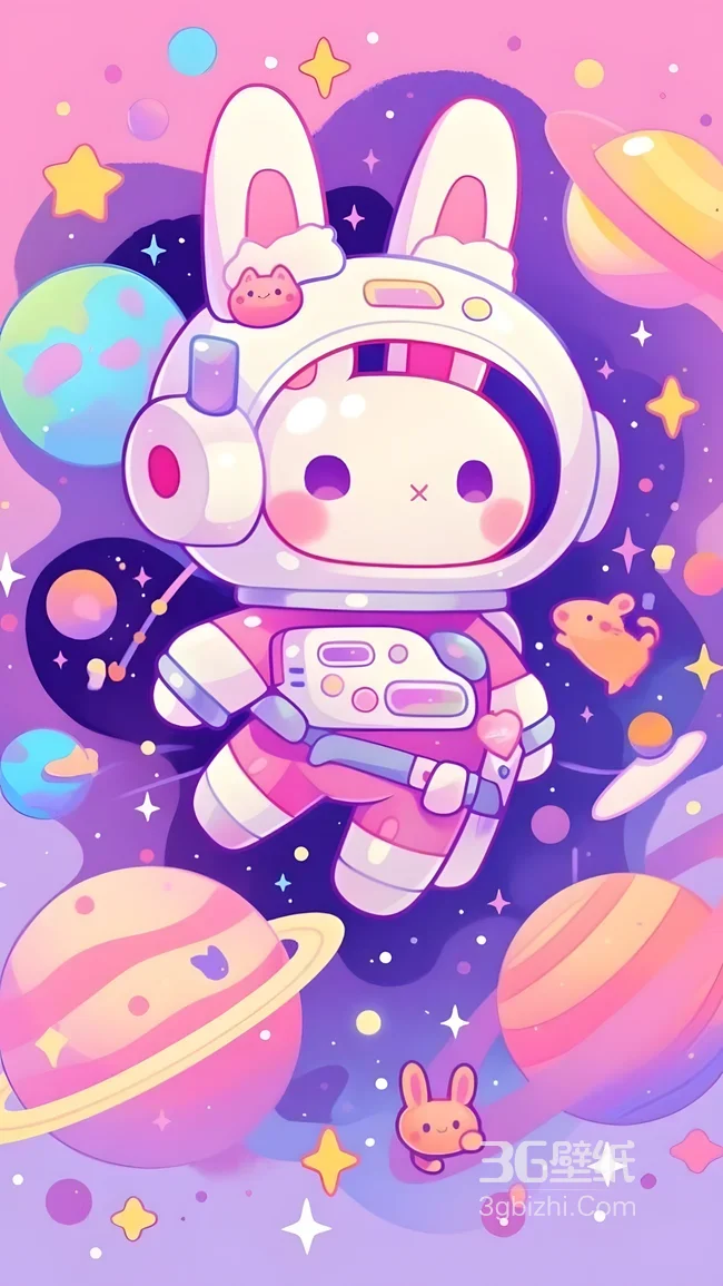 软萌宇航兔·梦幻太空漫游 治愈系手机壁纸1